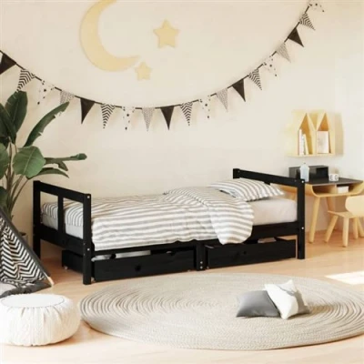 Afbeelding van Kinderbedframe Met Lades 80X160 cm Massief Grenenhout Zwart 80 x 160 /