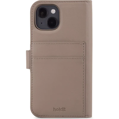 Afbeelding van Holdit telefoonhoesje geschikt voor iPhone 14 / 13 2in1 siliconen &amp; vegan leren bookcase magnetisch met ruimte pasjes (bruin)