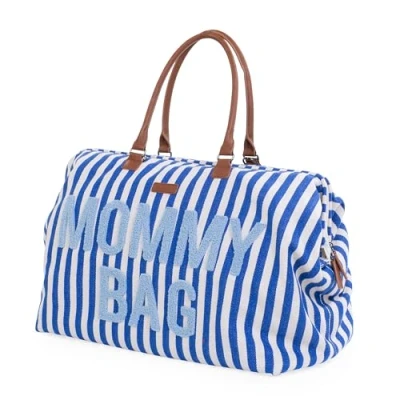 Image de CHILDHOME, Mommy Bag, Sac à Langer, Maternité, de voyage, Grande Contenance, Tapis Bandoulière Ajustable, Compartimenté, Poche Isotherme, Passage pour Valise, Rayures Bleu