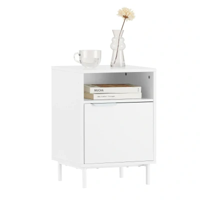 Afbeelding van SoBuy Bijzetkastje FBT124 W Met Deurtje en Open Vak 40 x 35 57 cm Wit