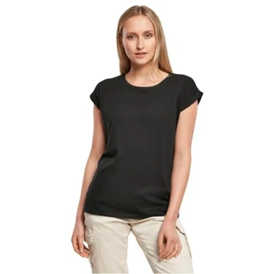 Afbeelding van Damesshirt met ronde hals en omgeslagen mouw Black XS