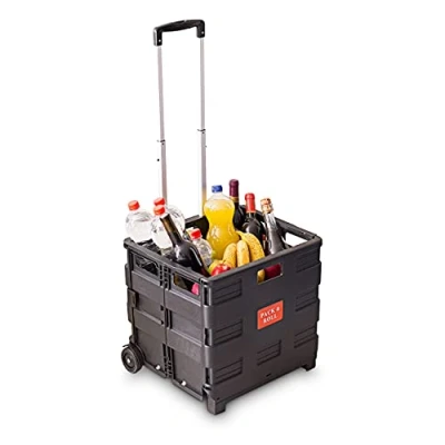 Afbeelding van Relaxdays 4x boodschappentrolley krat op wielen tot 35 kg opvouwbaar trolley