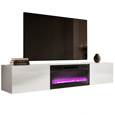 Afbeelding van Zwevend Tv meubel Slide 200 cm breed hoogglans wit met zwart sfeerhaard