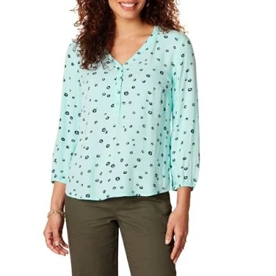 Image de Amazon Essentials Chemise Boutonnée à Manches 3/4 Women&#039;s, Bleu des Mers du Sud Coquelicot, XXL