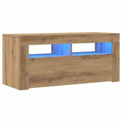 Image de vidaXL Meuble TV avec lumières LED chêne artisanal bois d&#039;ingénierie856322