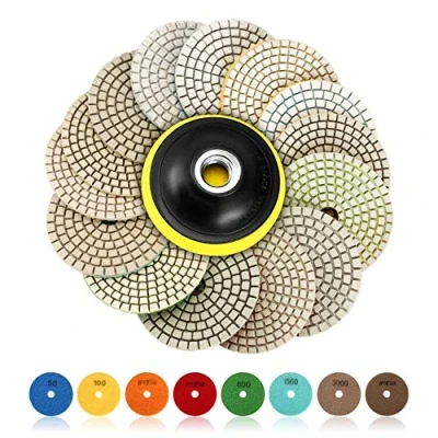 Afbeelding van SPTA 15 stuks diamant polijstschijven, 4 inch pads voor graniet, steen, beton, marmer, vloerschuurmachine of polijstmachine, 50# 6000# met haak en lus backing houder schijf