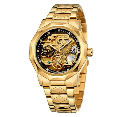 Afbeelding van Tourbillon Herenhorloge, analoog, automatisch, roestvrij staal, 8240 goud/zwart, Luxe mode