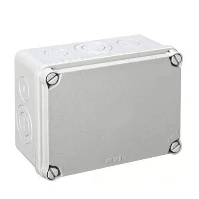 Afbeelding van IDE IP65 IP67 waterdichte afvoerbox met ondoorzichtig deksel en voorgesneden ingangen, 116 mm x 162 76 mm, grijs, 1