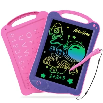 Afbeelding van HOMESTEC AstroDraw Speelgoed voor meisjes van 2, 3, 4, 5, 6 jaar, kleurrijk tekenblok met draagbare handgreep, lcd schrijftablet kinderen, reisspeelgoed, verjaardagscadeaus