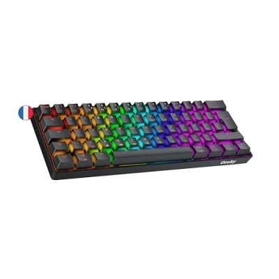 Image de Geeky GK61 60% Hot Swappable Clavier de Jeu Mécanique 62 Touches Multicolores Rétroéclairées RGB LED pour Gaming PC/Mac ISO FR AZERTY Français (Noir, Mechanical Speed Silver)