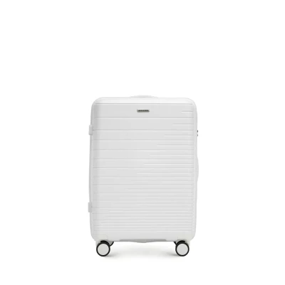 Afbeelding van WITTCHEN Fuerta Line koffer van polypropyleen met glanzende riemen, 4 dubbele zwenkwielen aluminium, telescopische handgreep, TSA slot, Gebroken wit, Middelgrote