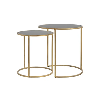 Afbeelding van Duarte bijzettafel set van 2 smoke glas/goud