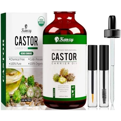 Image de Kanzy Huile de Ricin Bio, Pressée à Froid Pure, Soin 100% Naturel Accelerates, Fortifie Des Cheveux, Barbe, Cils, Sourcils, Ongles, Cuticules la Pousse, Hydrate Peau et Les Cheveux Castor Oil 100ml