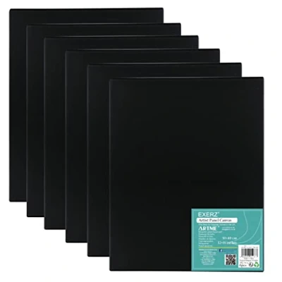 Afbeelding van Exerz 30 x 40 cm, panneaux en toile, 6 pièces, noir, 3 mm, 280 g/ml, 100% coton, cartons étoilés d&#039;artiste blanc pour peinture/vides/trois couches de plâtre/sans acides/grain moyen huile ou