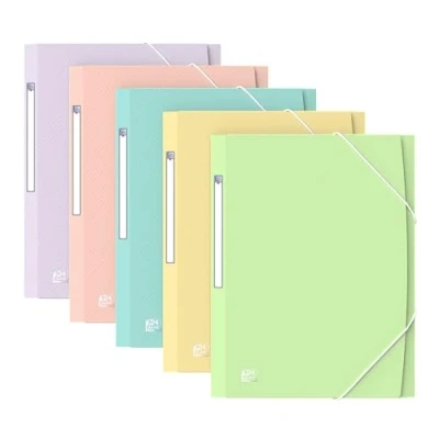 Afbeelding van Oxford Urban A4+ kunststof map, 3 kleppen, elastische sluiting, pastelkleuren, 5 stuks