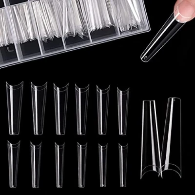 Afbeelding van 120 stuks extra lange kunstnagels van acryl, transparant, halve afdekking, voor nagelsalon, doe het zelf, nagelkunst, 12 maten