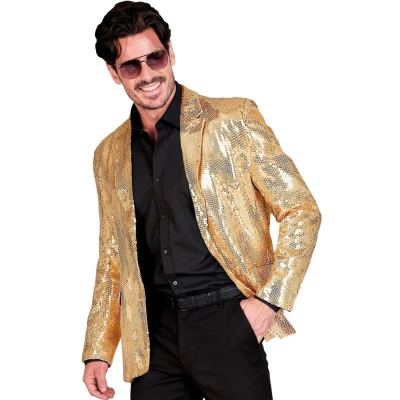 Afbeelding van Widmann Glitter &amp; Glamour Kostuum Pailletten Colbert Funky Showmaster Goud Man XL Carnavalskleding Verkleedkleding
