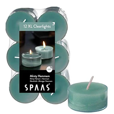Afbeelding van Spaas Theelichten Clearlights Minty Hammam Branders Ø56x21 mm Emerald 12 stuks Ca. 8 H