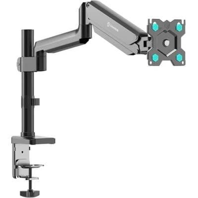 Afbeelding van ONKRON Bureaustandaard voor schermen van 13 tot 34 inch 12 kg, verticale standaard tafelmonitor 75 x en 100 VESA, beeldschermhouder 1 monitor, zwenk kantelarm, zwart