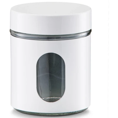 Afbeelding van Zeller Glazen voorraadpot 600 ml Wit metalen coating