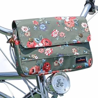 Afbeelding van Tourbn Fietstas van canvas, waterdicht, voor fietsstuur, bloemenpatroon, groen, 25 x 18 6 cm (T TB193CA FL)