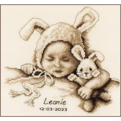 Afbeelding van Vervaco Geboortebord Baby en knuffelkonijn borduren (pakket) PN 0199358