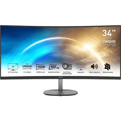 Afbeelding van MSI PRO MP341CQDE computer monitor 86,4 cm (34&quot;) 3440 x 1440 Pixels UltraWide Quad HD Zwart