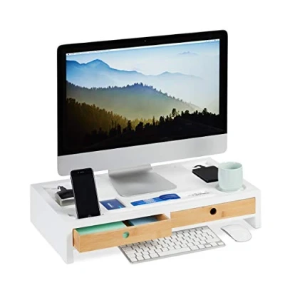 Afbeelding van Relaxdays Monitor standaard organizer beeldscherm schermverhoger bamboe