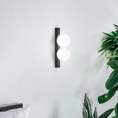 Afbeelding van Ideal Lux LED wandlamp Ping Pong zwart 2 lamps opaalglas