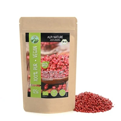 Image de Alpi Nature Poivre Rose en Grain BIO 125g, Grains de Entiers pour la Cuisine et Mélanges d&#039;Épices