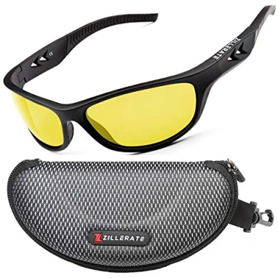 Afbeelding van ZILLERATE Gepolariseerde Sportzonnebril voor Heren &amp; Dames, Rijden Fietsen Golf Vissen Hardlopen Zeilen Skiën, UV400 Bescherming, Wrap Around Lichtgewicht Duurzaam TR90 Montuur, met Harde Koker, Geel, one size