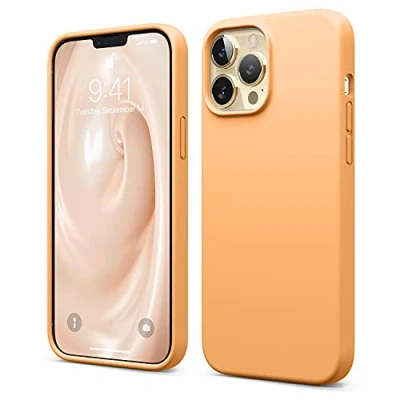 Afbeelding van elago Liquid siliconen hoes, compatibel met iPhone 13 Pro Max, 6,7 inch, premium siliconen, rondom bescherming, 3 laags, schokbestendig, zachte krasbestendige microvezelvoering (oranje)
