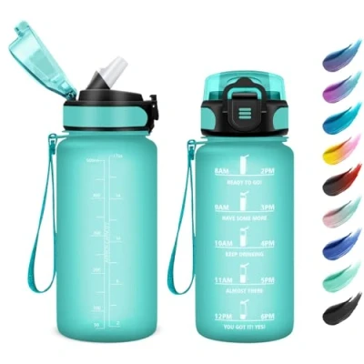 Afbeelding van 500 ml drinkfles met rietje, voor sport, koolzuurhoudende dranken, picknick, school, jongens, meisjes, kantoor