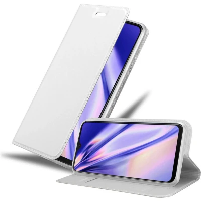 Afbeelding van Cadorabo Hoesje geschikt voor Samsung Galaxy M20 in CLASSY ZILVER Beschermhoes met magnetische sluiting, standfunctie en kaartvakje Book Case Cover Etui