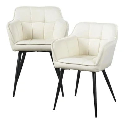 Afbeelding van Eetkamerstoel Birmingham set van 2 fauteuils beige en zwart [en.casa]