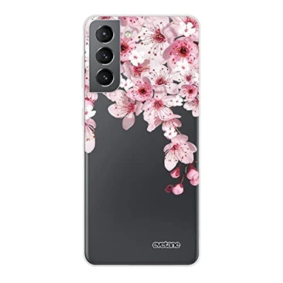 Afbeelding van Evetane Siliconen hoesje compatibel met Samsung Galaxy S21 5G Volledige bescherming 360, dun en transparant Voor achter Hoge sterkte Kersenboom