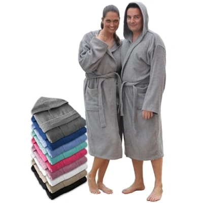 Afbeelding van LEBENGOOD badjas met capuchon, Amerikaanse badstof, 100% katoen, 400 g/m², zachte zakken, douchehanddoek, uniseks, Staal, 3XL