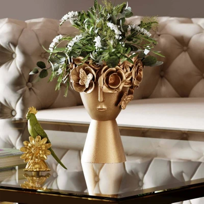 Afbeelding van Kare Flowercrown Design decoratieve vaas voor gedroogde bloemen, goudkleurig, 31 cm (H)