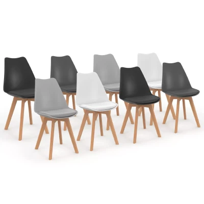 Image de Lot de 8 chaises scandinaves SARA mix color blanc x2, gris clair foncé noir x2