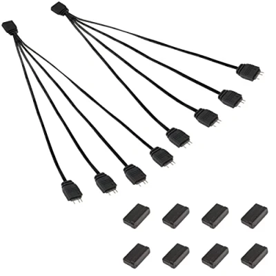 Afbeelding van MEIRIYFA 2 x ARGB 5 V 3 polige splitterkabel, 1 vrouwelijke naar 4 mannelijke aansluiting voor ledstrips, ventilatoren met beschermkap