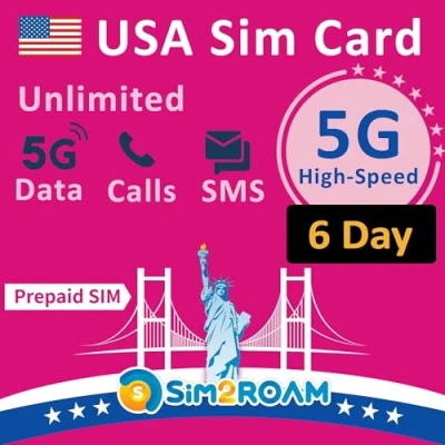 Afbeelding van Prepaid simkaart voor de VS met onbeperkte internetgegevens 5G/4G LTE in (inclusief Hawaï), onbeperkt bellen en sms&#039;en, oplaadbare kaart (6 dagen)