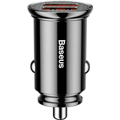 Afbeelding van Baseus Mini Dubbele USB Autolader QC 3.0 30W Snellader Zwart