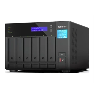 Image de QNAP TVS H674T Serveur NAS 6 Baies SATA 6Gb/s RAID 0, 1, 5, 6, 10, JBOD, 50 RAM 32 Go 2.5 Gigabit Ethernet iSCSI support