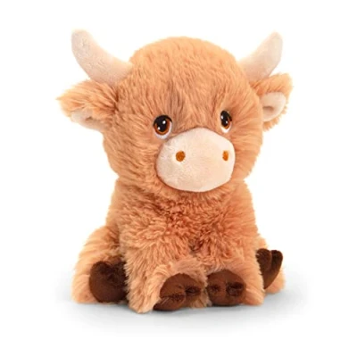 Afbeelding van Keel Toys pluche koe met hoorns knuffeldier bruin zittend 18 cm Luxe Eco kwaliteit knuffels
