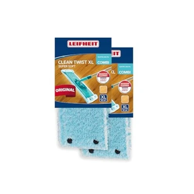 Afbeelding van Leifheit Clean Twist XL Set van 2 Super Soft vloerdoeken 42 cm voor gevoelige vloeren, vervangende overtrek met speciale vezels, minimale wateropname, ideaal parket, laminaat en kurk