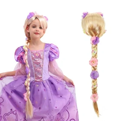 Afbeelding van Sincere Party Prinsessenpruik voor meisjes, blonde Rapunzel Halloween, rollenspel
