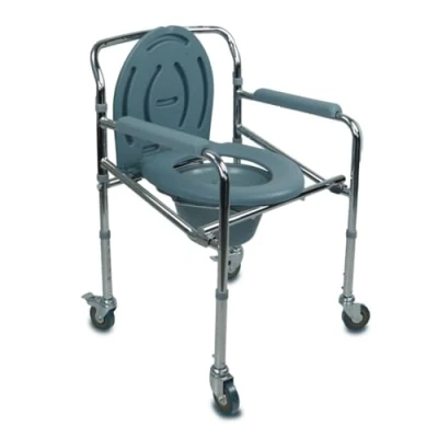 Afbeelding van Mobiclinic Muelle Toiletstoel Verstelbaar WC stoel voor volwassenen en Handicap verrijdbare opvouwbare mobiele deksel wielen armleuningen gewatteerd Verchroomd staal