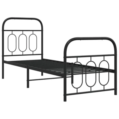 Afbeelding van Bedframe met hoofd en voeteneinde metaal zwart 75x190 cm