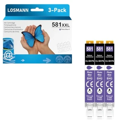Afbeelding van LOSMANN 3 stuks fotoblauwe inktcartridges compatibel met Canon CLI 581 XXL PB voor Pixma TS6350 TS6150 TS8150 TS8250 TS6250 TS705 TS705a TS8151 TS6151 TS8152 TS8300 TS9150 TS99151