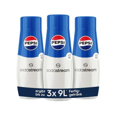 Image de SodaStream Sirop 3 x Pepsi Cola 1 bouteille donne 9 litres de boisson prête à l&#039;emploi, préparée en quelques secondes et toujours fraîche, 440 ml